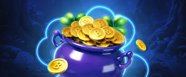LEON promo art of a purple pot brimming with gold coins