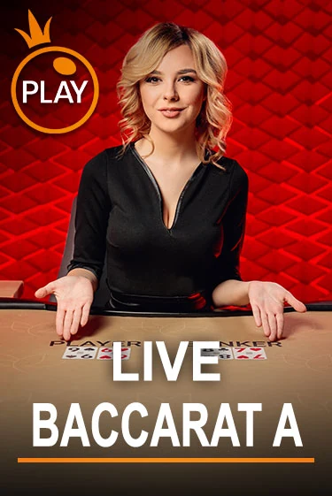 Live baccarat table tile with a dealer at a red felt table